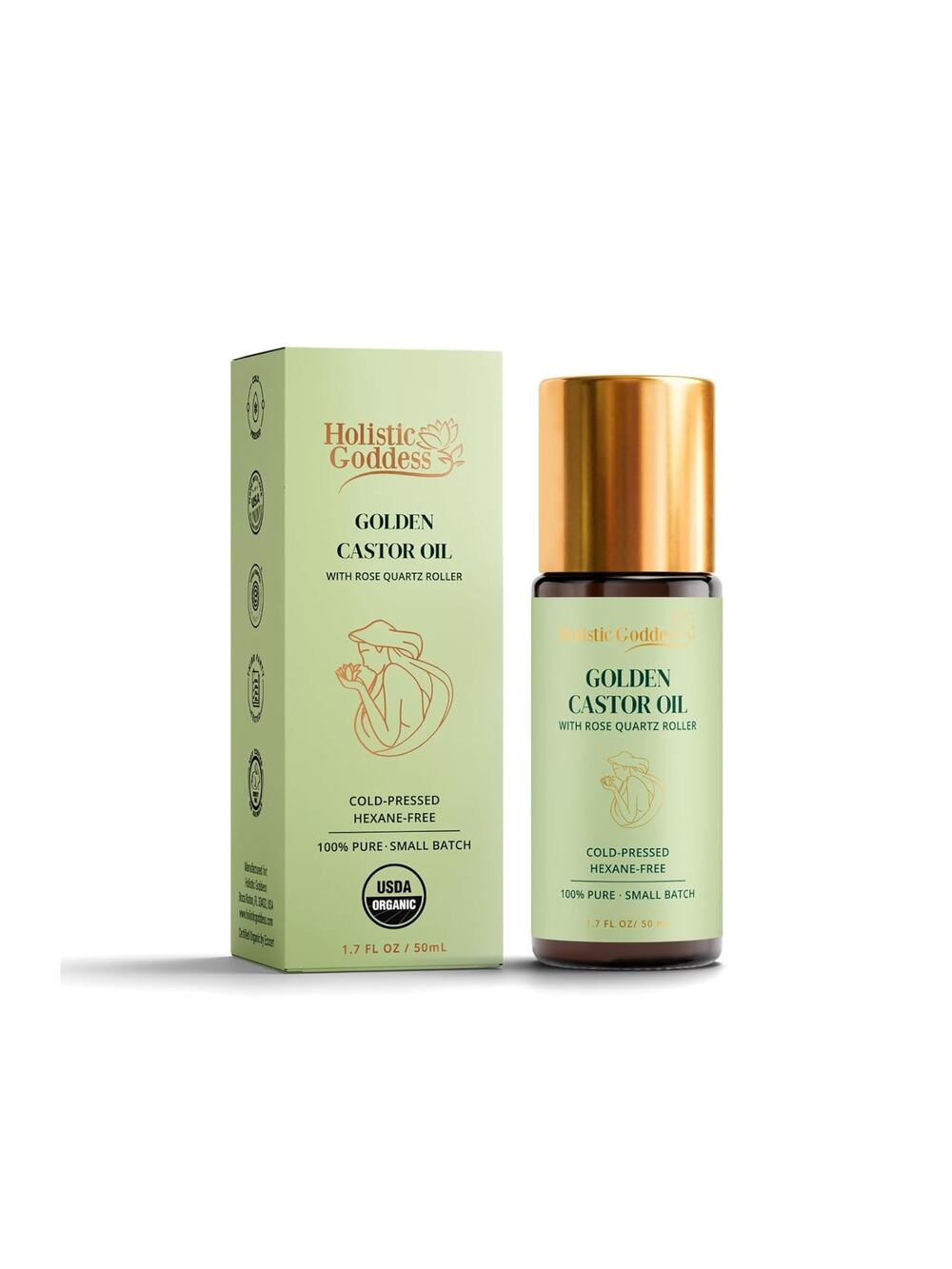 Organic Golden Castor Oil with Rose Quartz Roller 1.7 fl oz